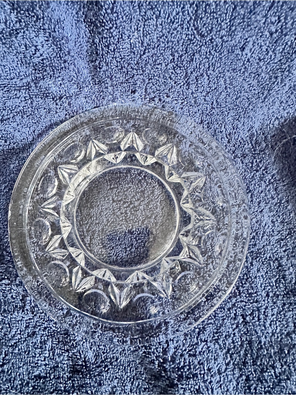 Clear Glass Candle Holder with Starburst Pattern